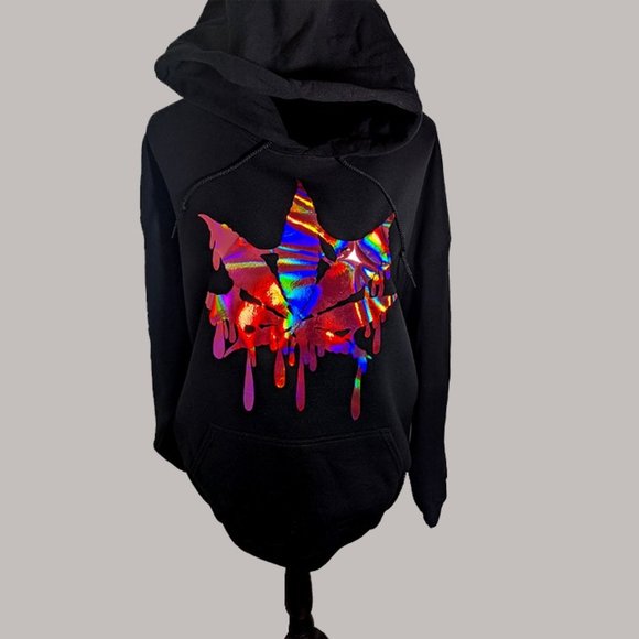 Pink Holographic Cannabis Drip Hoodie - Picture 2 of 3
